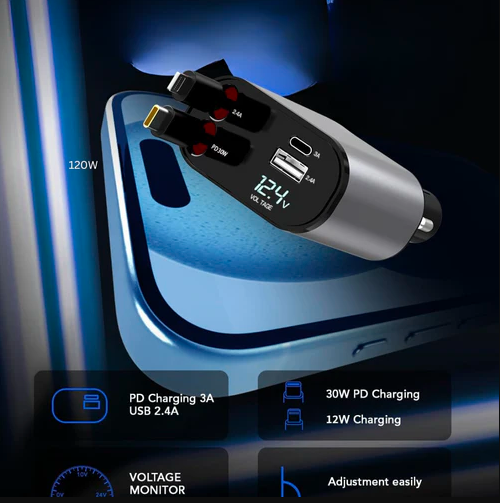 4-in-1 Retractable Car Mobile Charger