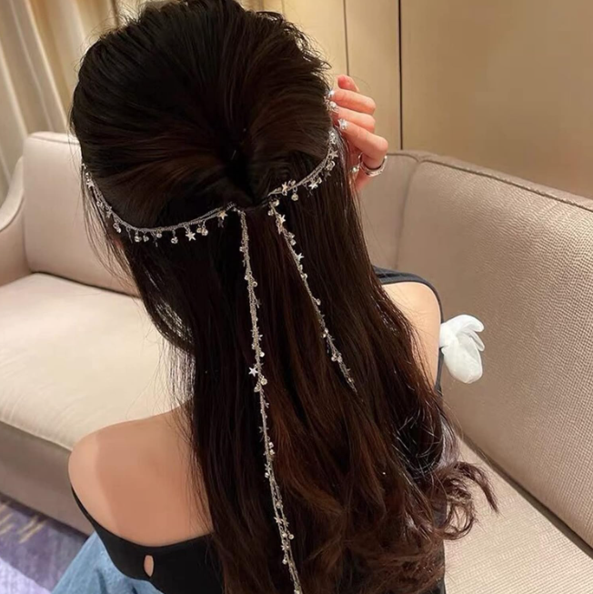 Silver Moon Star Tassel Hair