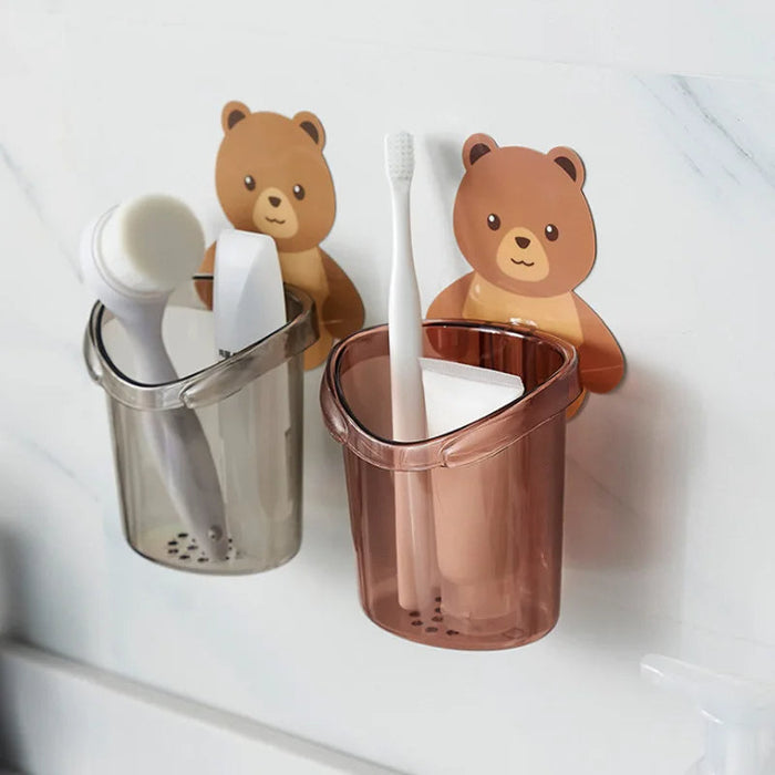 Teddy Bear Wall Mounted Toothbrush Holder Cup