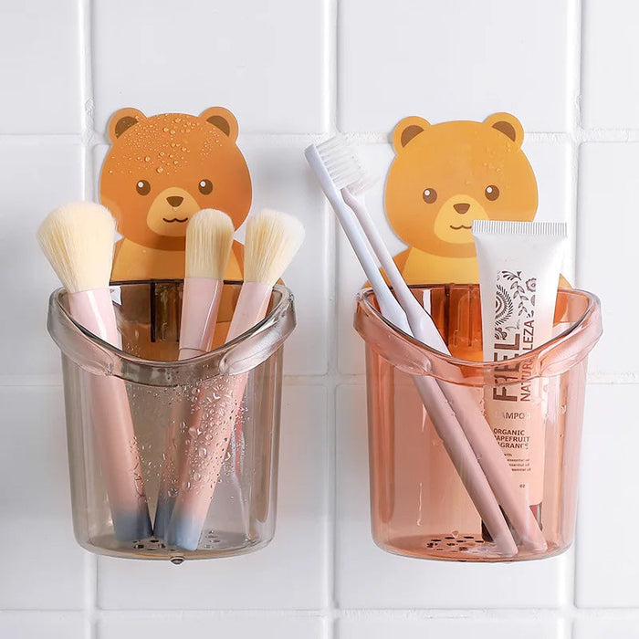 Teddy Bear Wall Mounted Toothbrush Holder Cup